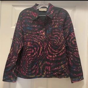 90s Abstract Swirl Jacket Black Pink Artsy Button Front M